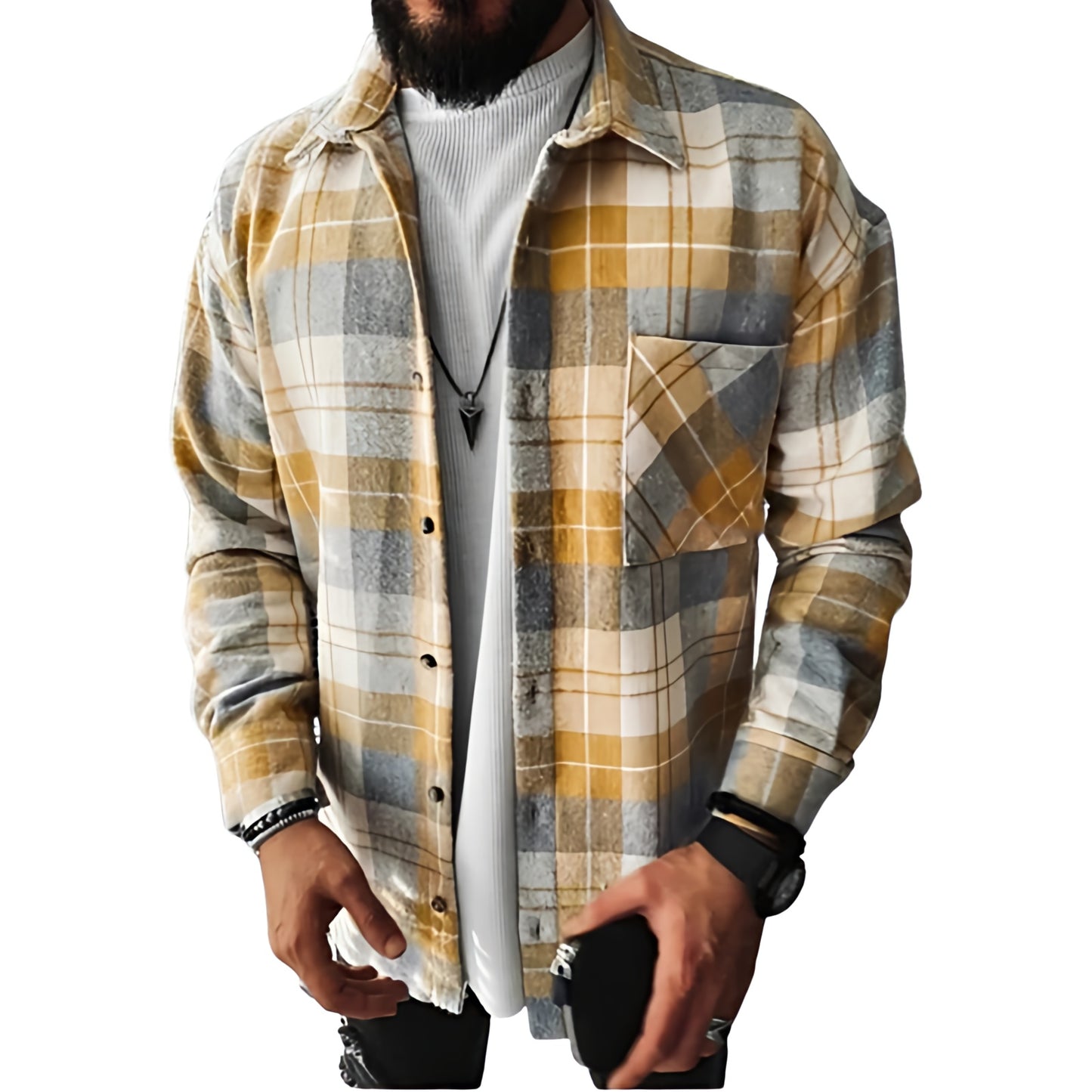 Men's Oversized Checked Shirt | Casual Long Sleeve Top
