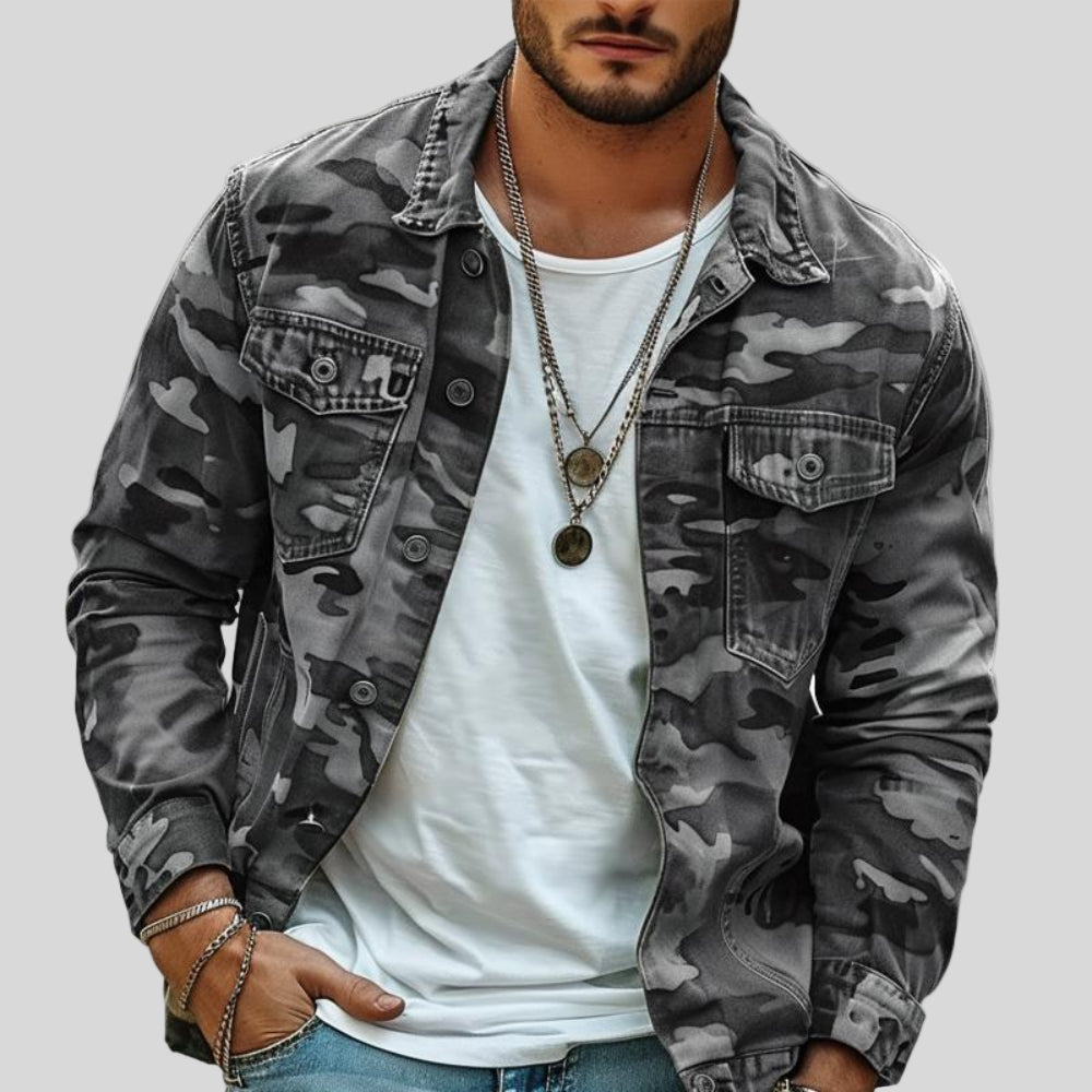 Men's Jacket Retro Camouflage Canvas Lapel Coat Durable Stylish 4