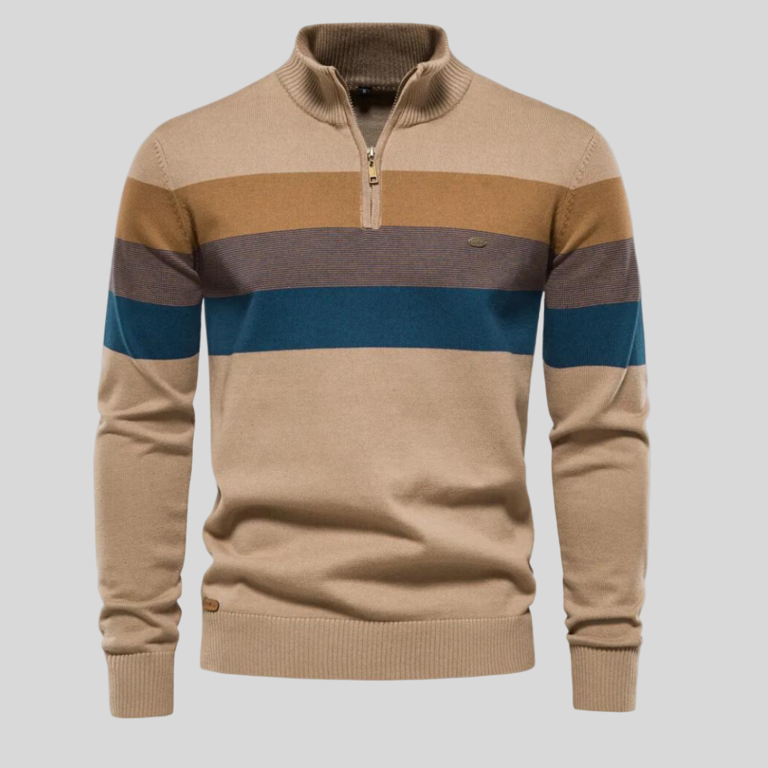 Soft-Blend Sweater – Striped Surface & Zip Ventilation - Image 4