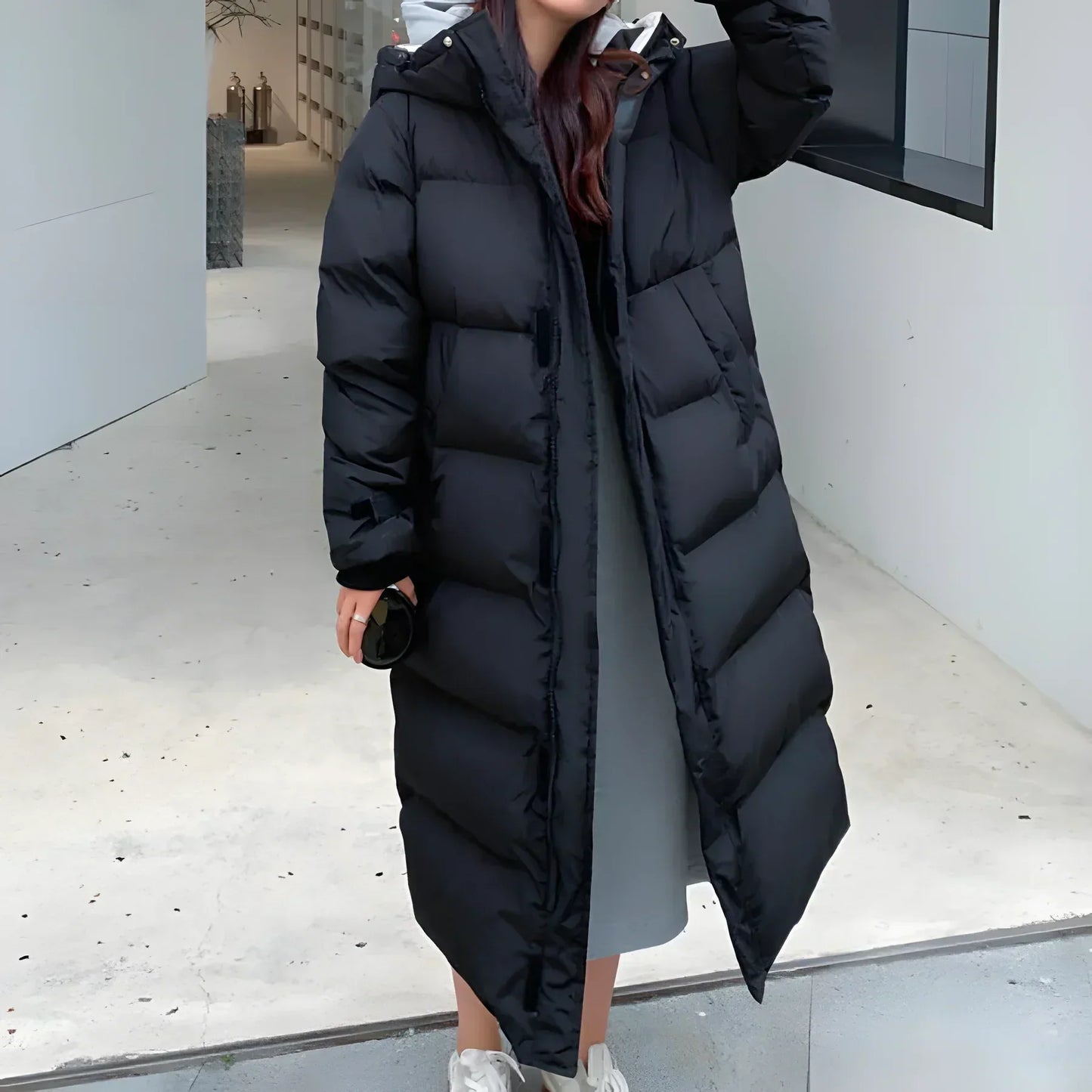 Women's Long Puffer Coat | Hooded Winter Quilted Jacket