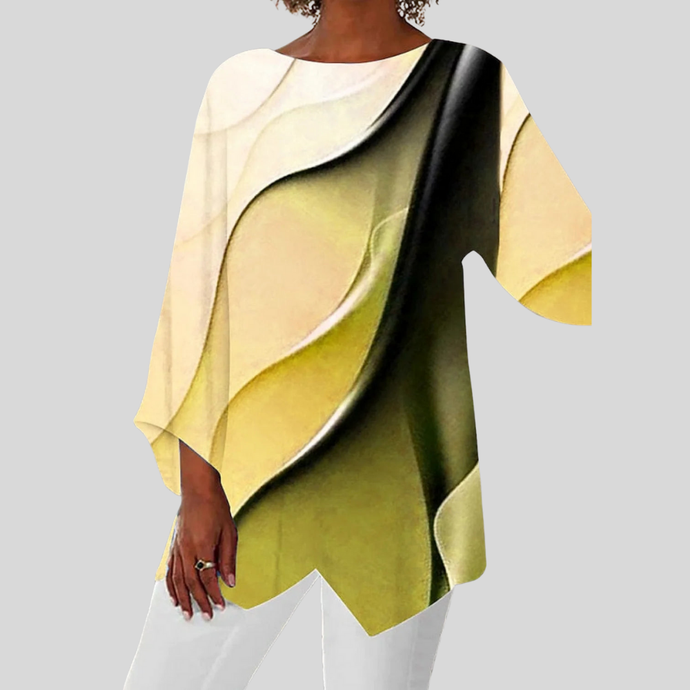 Women Asymmetric Flowy Tunic Top Abstract Print Three Quarter Sleeve