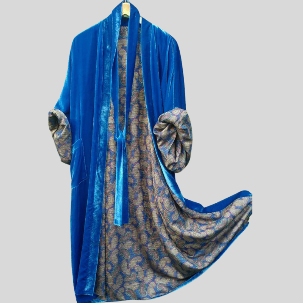 Women Vintage Velvet Kimono Robe Boho Paisley