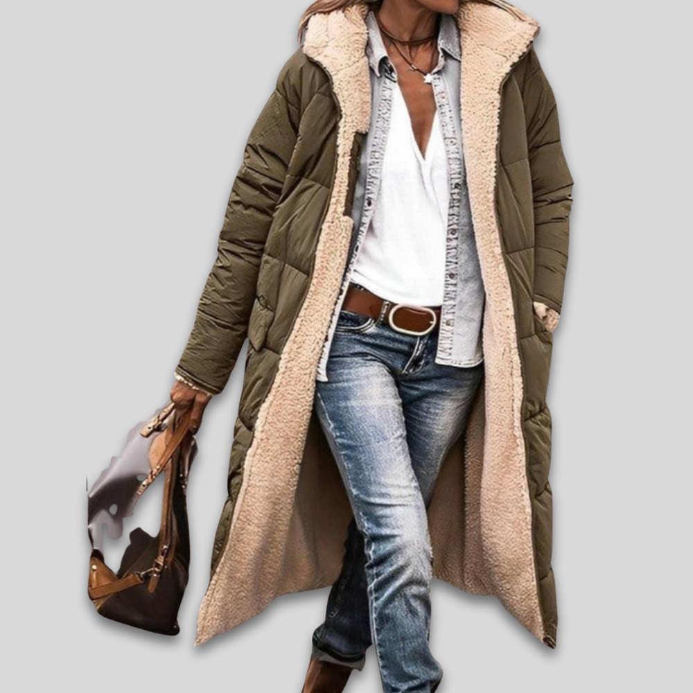 Women Warm Winter Puffer Coat Sherpa Lined Long Quilted Design