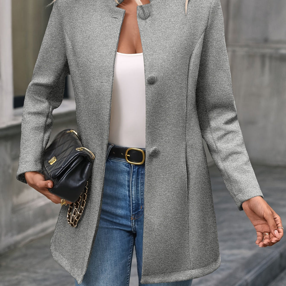 Women's Elegant Long Coat Classic Buttoned Stand Collar
