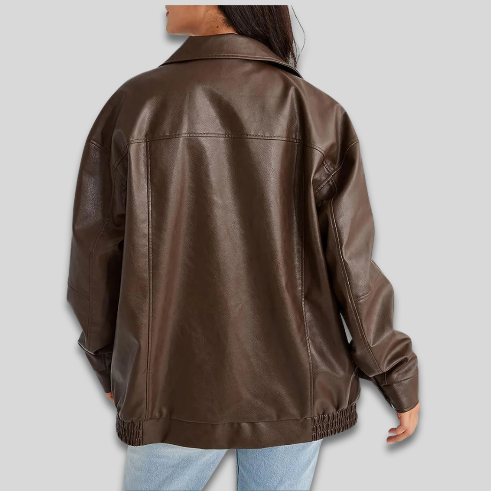 Women's Faux Leather Bomber Jacket Zip Up Streetwear