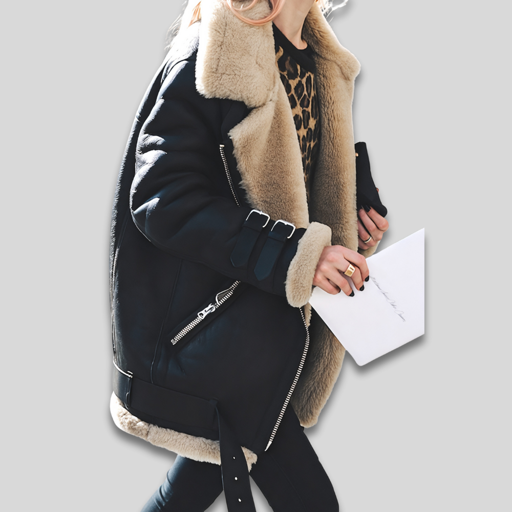 Women's Warm Shearling Jacket Soft Lined Zip Up