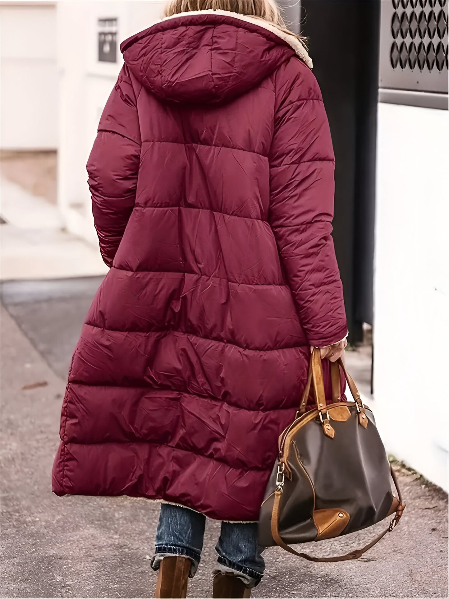 Women’s Long Hooded Puffer Coat | Shearling Lined Warm Winter