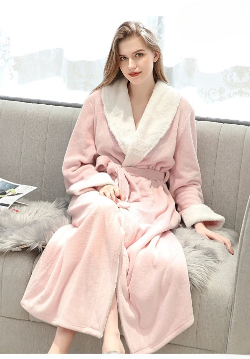 Women's Long Plush Fleece Winter Robe | Soft Shawl Loungewear