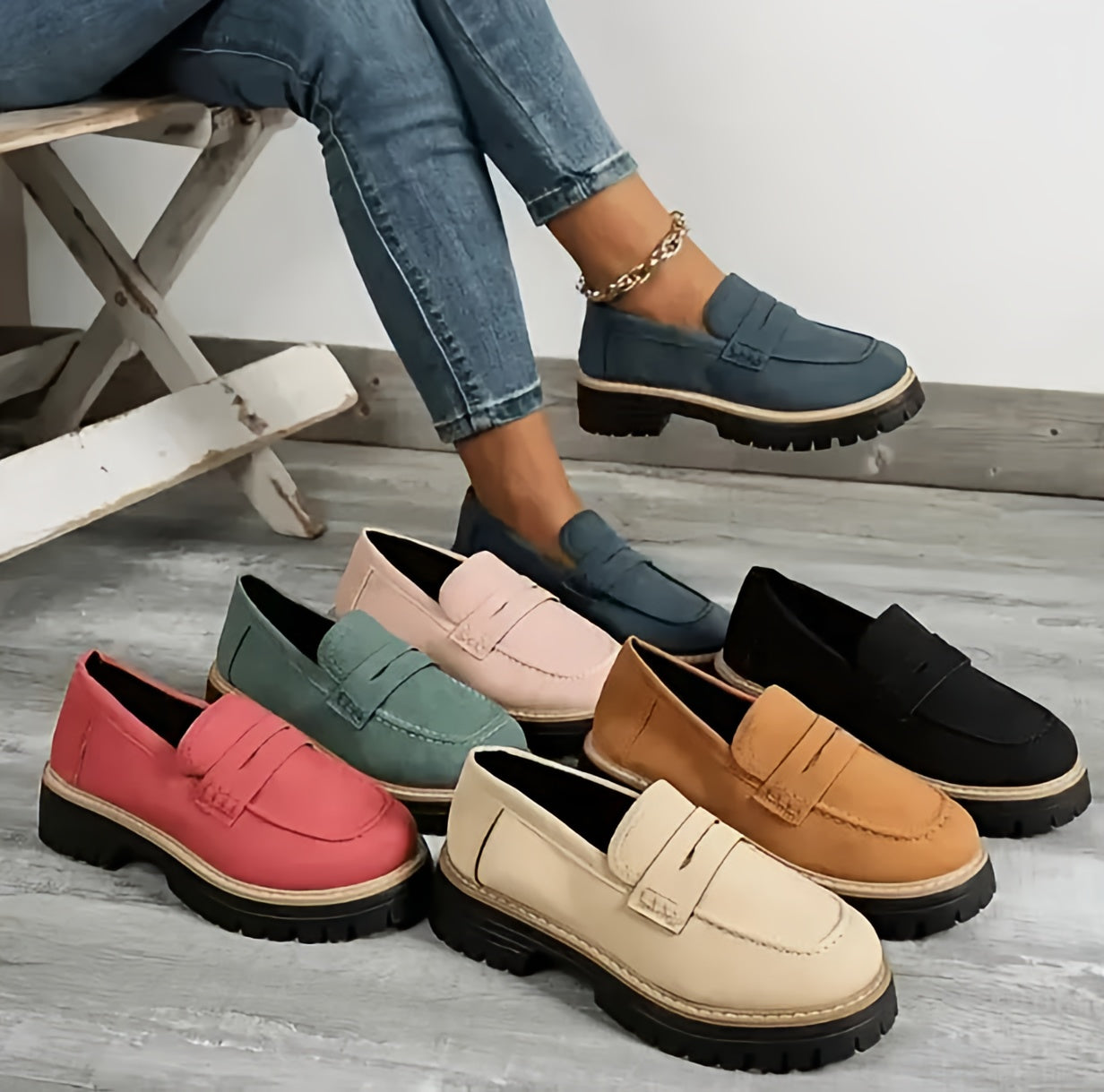 Women Platform Slip On Loafers | Grip Sole Work Shoes