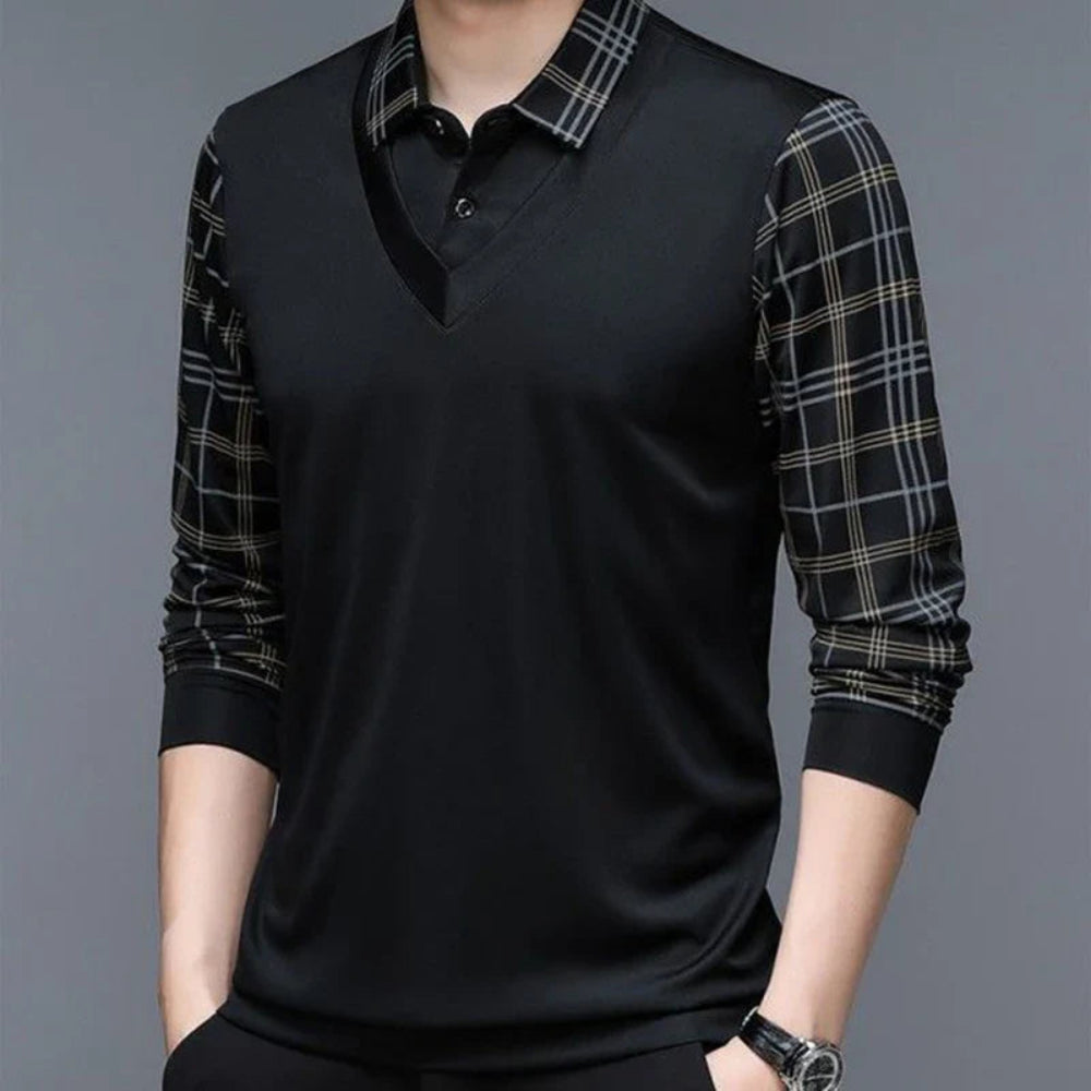 Men's Casual Long Sleeve Polo Shirt Classic Plaid