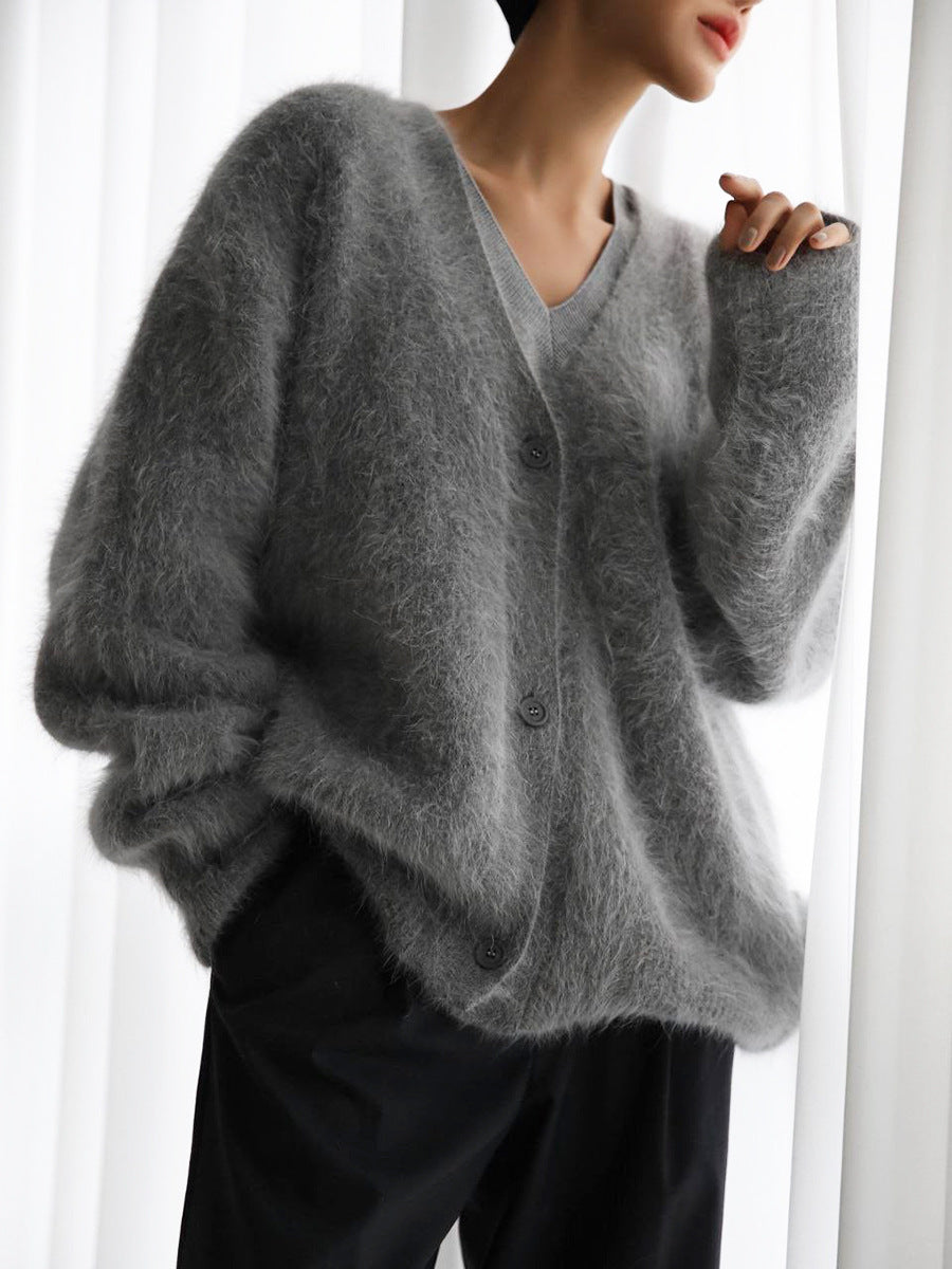 Women’s Oversized Knitted Cardigan | Fluffy Long Sleeve