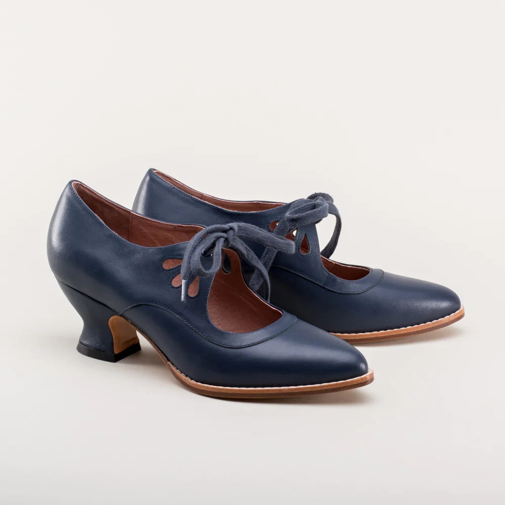 Women's Vintage Leather Heels | Low Block Heel Lace-Up