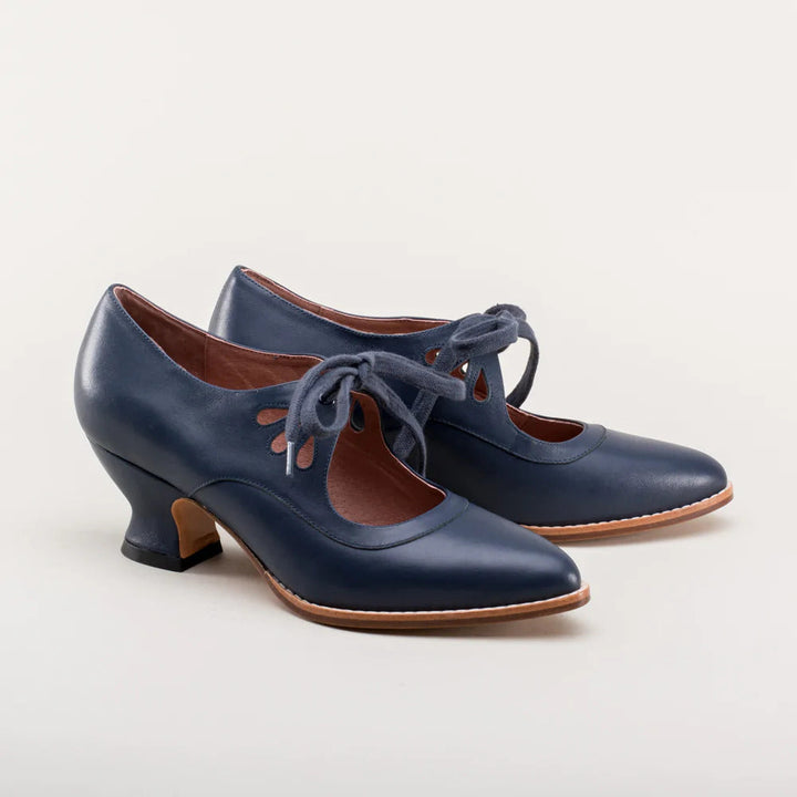 Women's Vintage Leather Heels | Low Block Heel Lace-Up