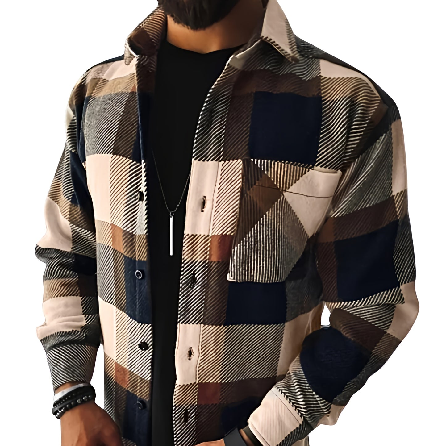 Men's Oversized Checked Shirt | Casual Long Sleeve Top