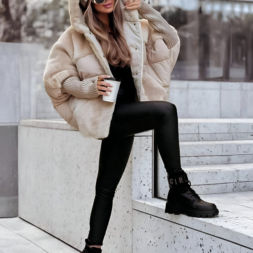 Women’s Oversized Hooded Puffer Jacket | Warm Faux Fur Winter Coat