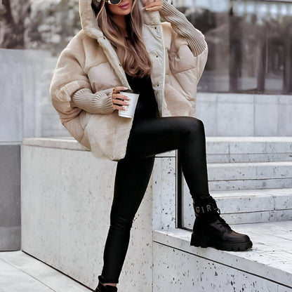 Women’s Oversized Hooded Puffer Jacket | Warm Faux Fur Winter Coat