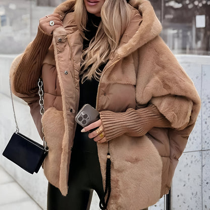 Women’s Oversized Hooded Puffer Jacket | Warm Faux Fur Winter Coat