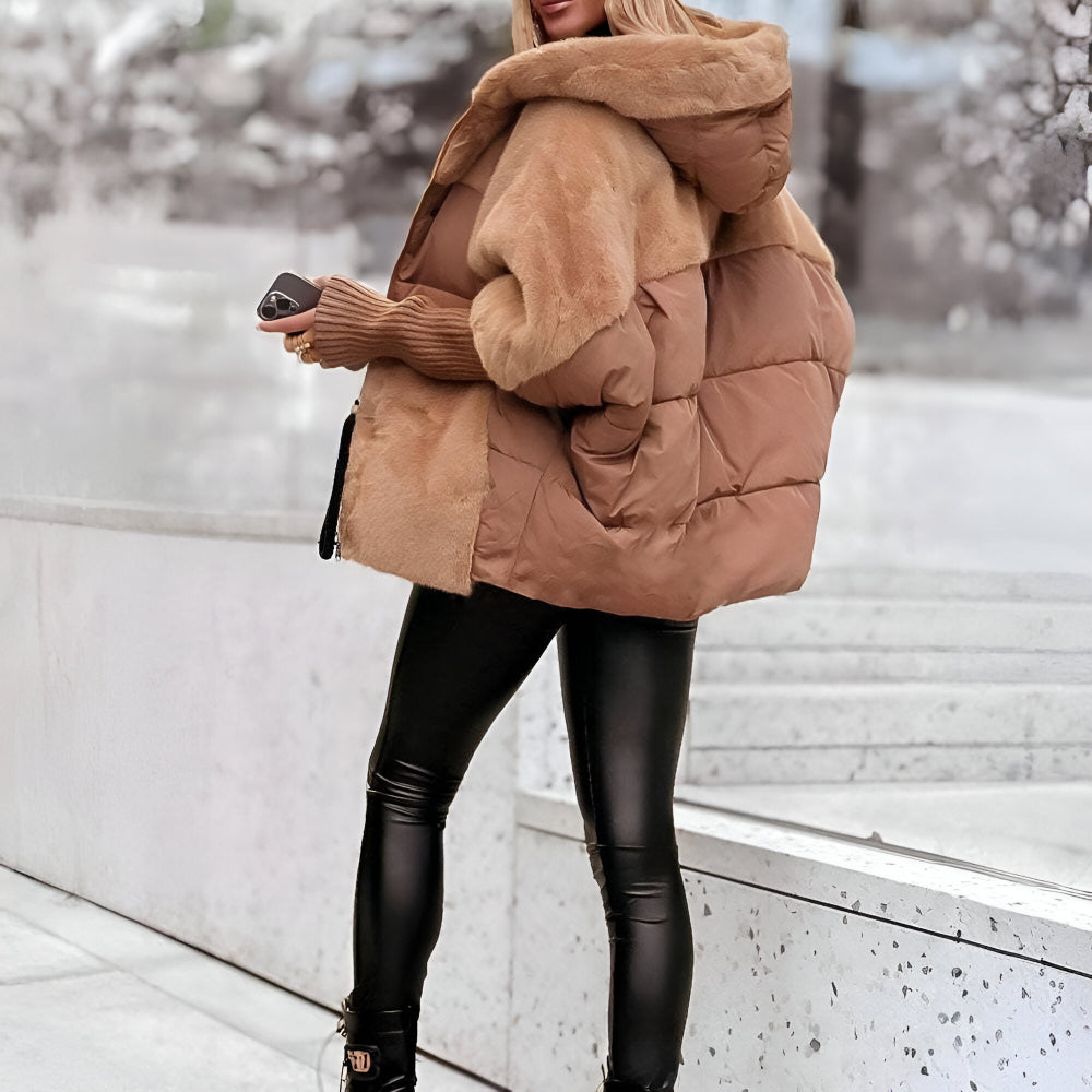 Women’s Oversized Hooded Puffer Jacket | Warm Faux Fur Winter Coat