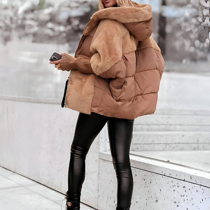 Women’s Oversized Hooded Puffer Jacket | Warm Faux Fur Winter Coat