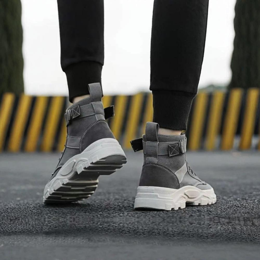 Men’s Casual Motorcycle Boots | Lace-Up High-Top, Durable Sole