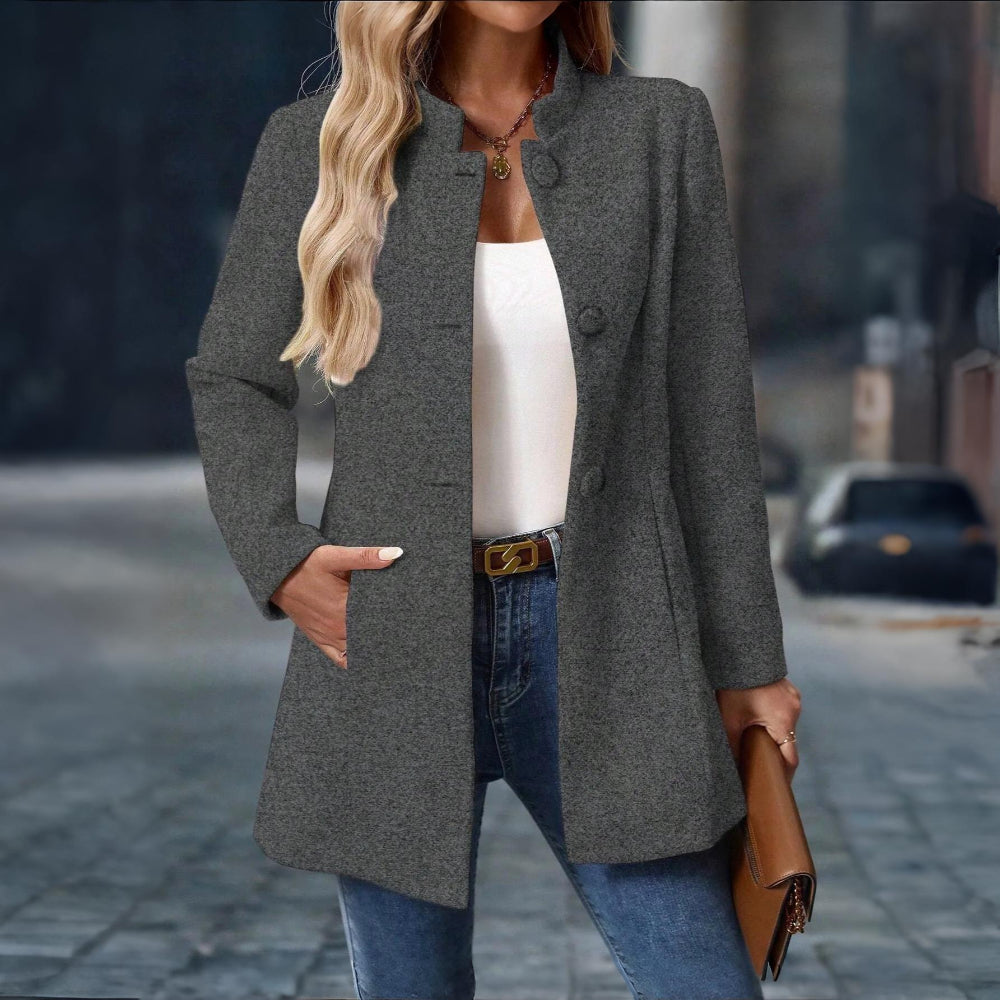 Women’s Elegant Winter Coat | Tailored Stand Collar Overcoat