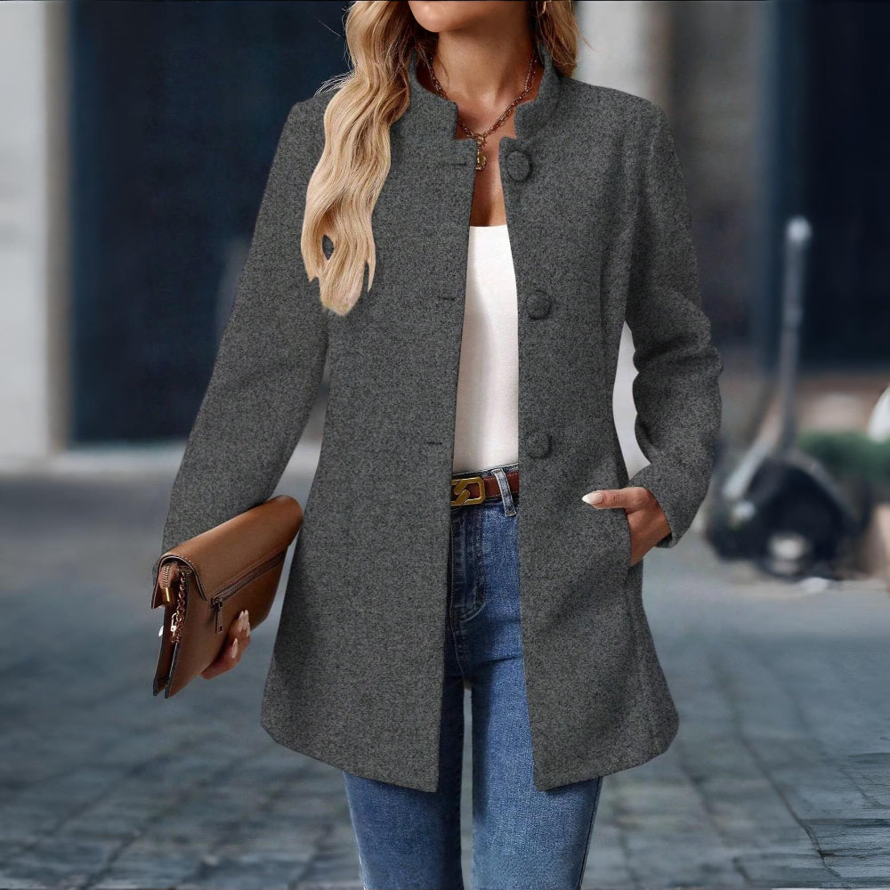 Women’s Elegant Winter Coat | Tailored Stand Collar Overcoat