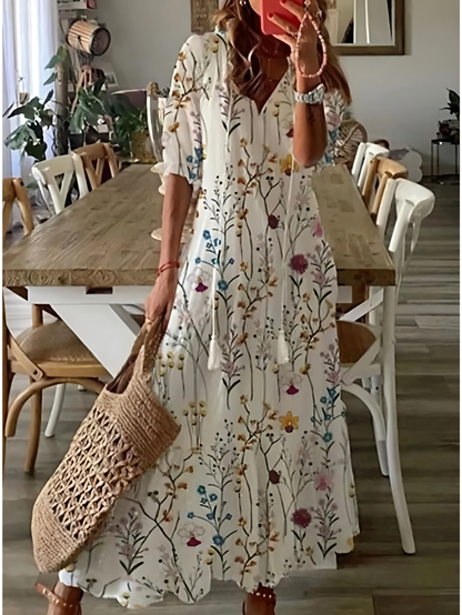Women's Summer Maxi Dress | Floral Puff Sleeve