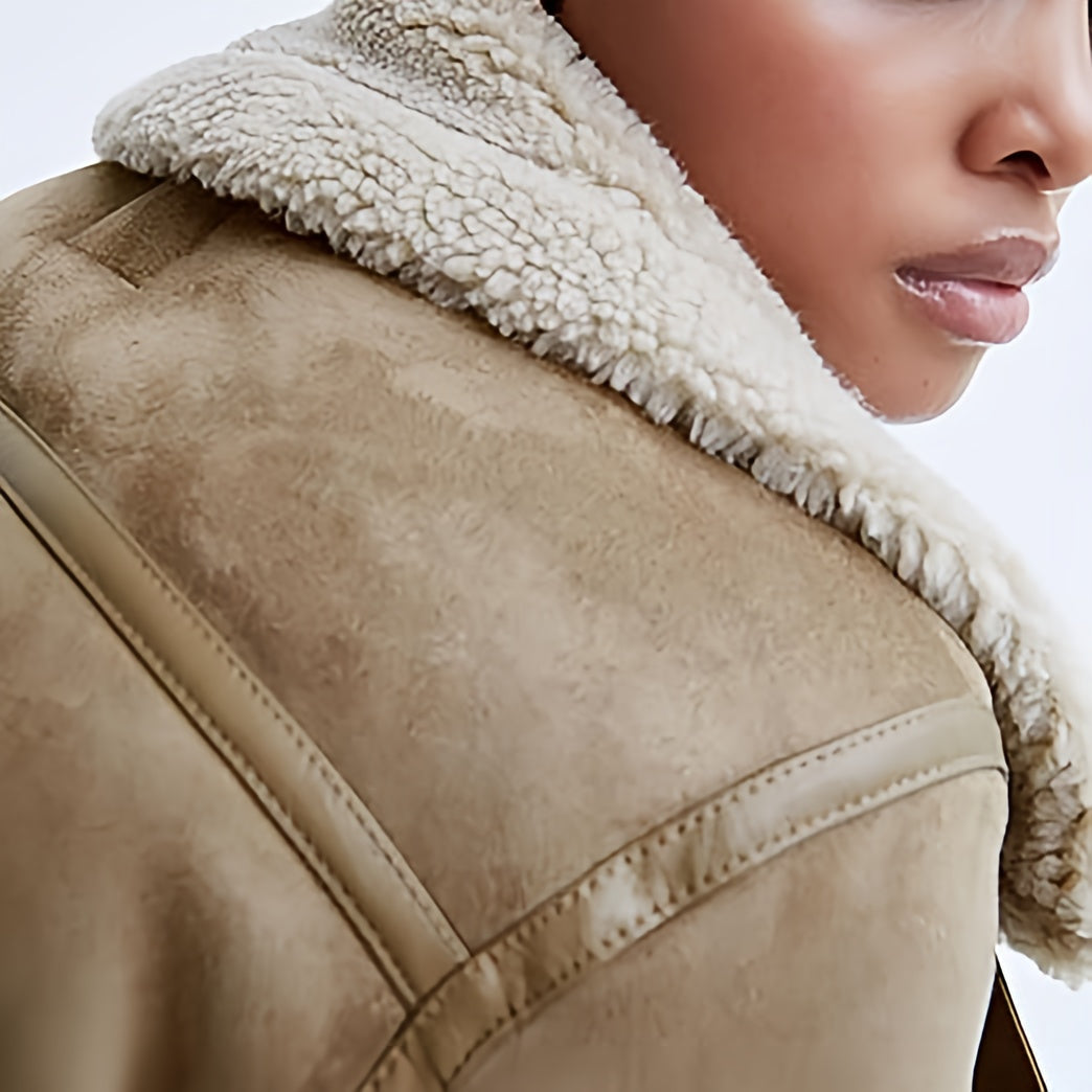 Women’s Faux Fur Bomber Leather Jacket | Oversized Warm