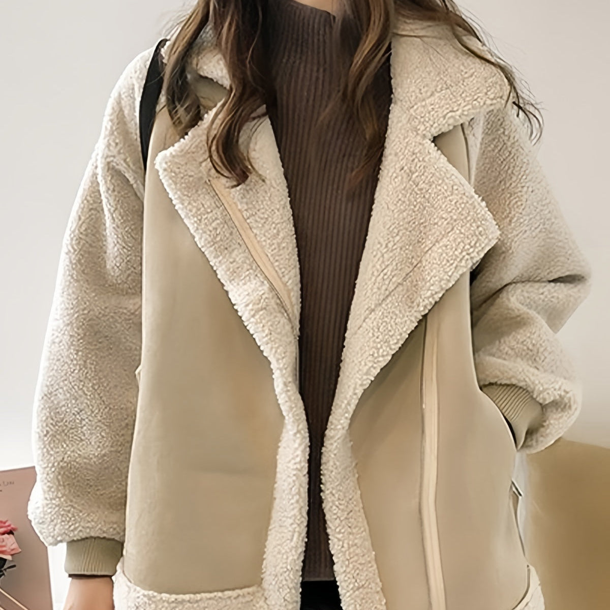 Classic Oversize Vegan Fur Suede Jacket with Lapel Collar - Image 2