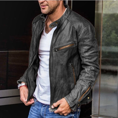 Men's Designer Leather Biker Jacket | Zip Details Slim Fit