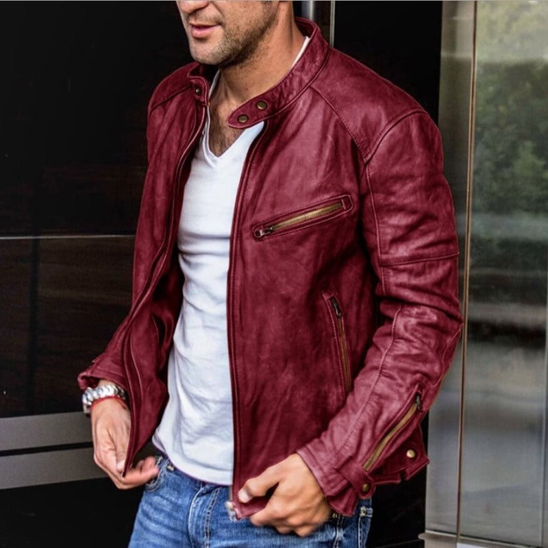 Men's Designer Leather Biker Jacket | Zip Details Slim Fit