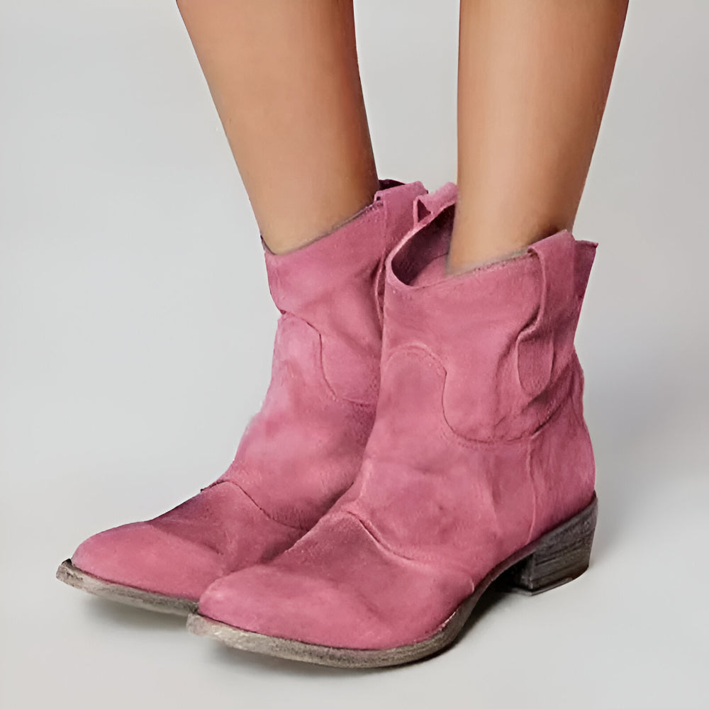 Women’s Suede Western Ankle Boots | Cowboy Pull-On