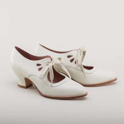 Women's Vintage Leather Heels | Low Block Heel Lace-Up