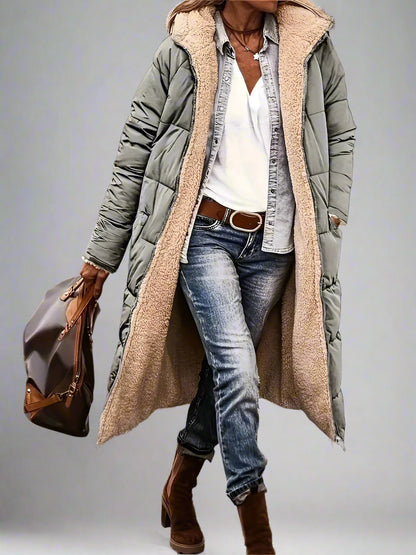 Women’s Long Hooded Puffer Coat | Shearling Lined Warm Winter