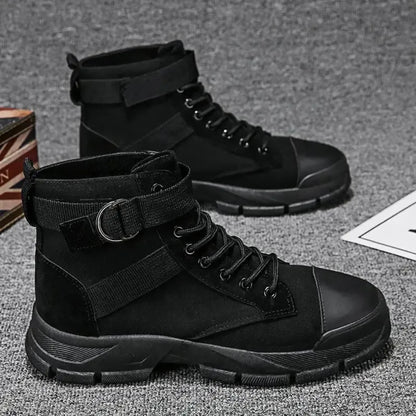 Men’s Casual Motorcycle Boots | Lace-Up High-Top, Durable Sole