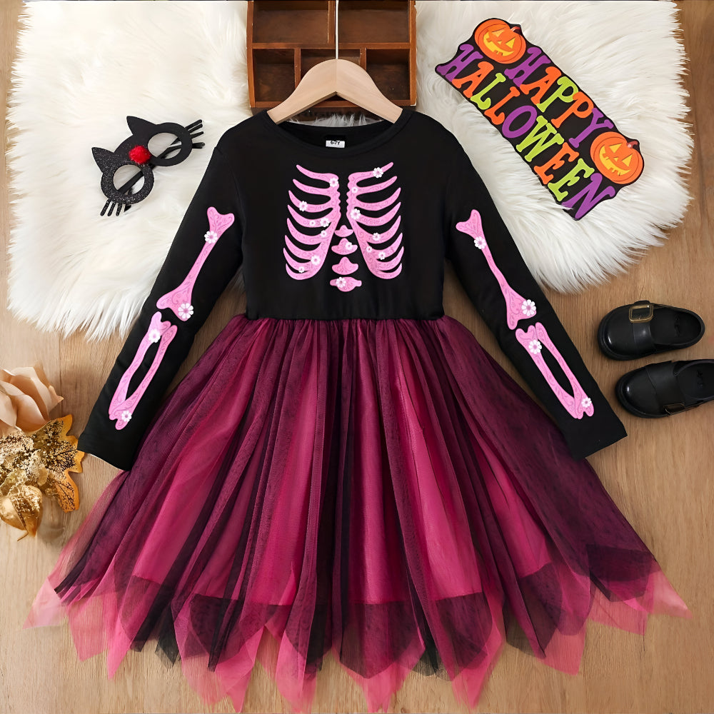 Halloween Witch Costume Kids Skeleton Dress