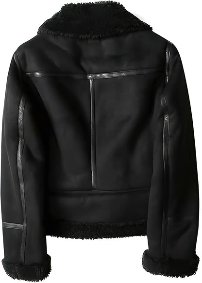 Women’s Faux Fur Bomber Leather Jacket | Oversized Warm