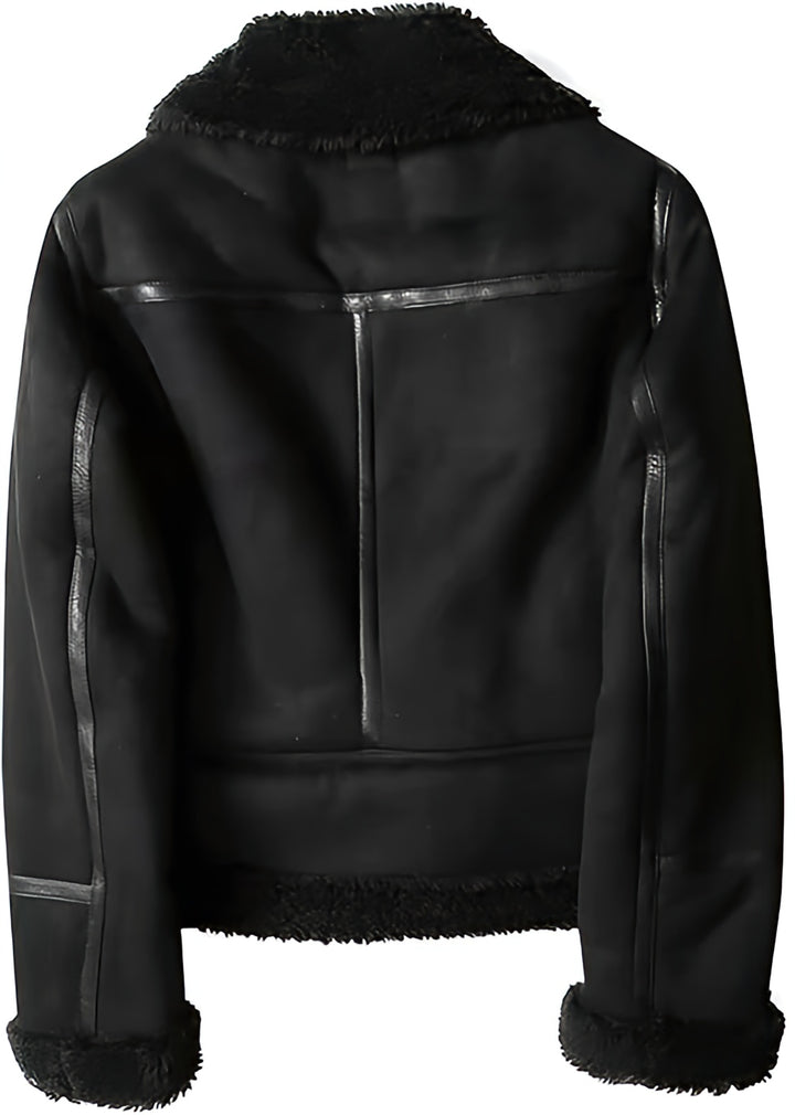 Women’s Faux Fur Bomber Leather Jacket | Oversized Warm