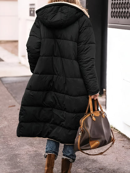 Women’s Long Hooded Puffer Coat | Shearling Lined Warm Winter