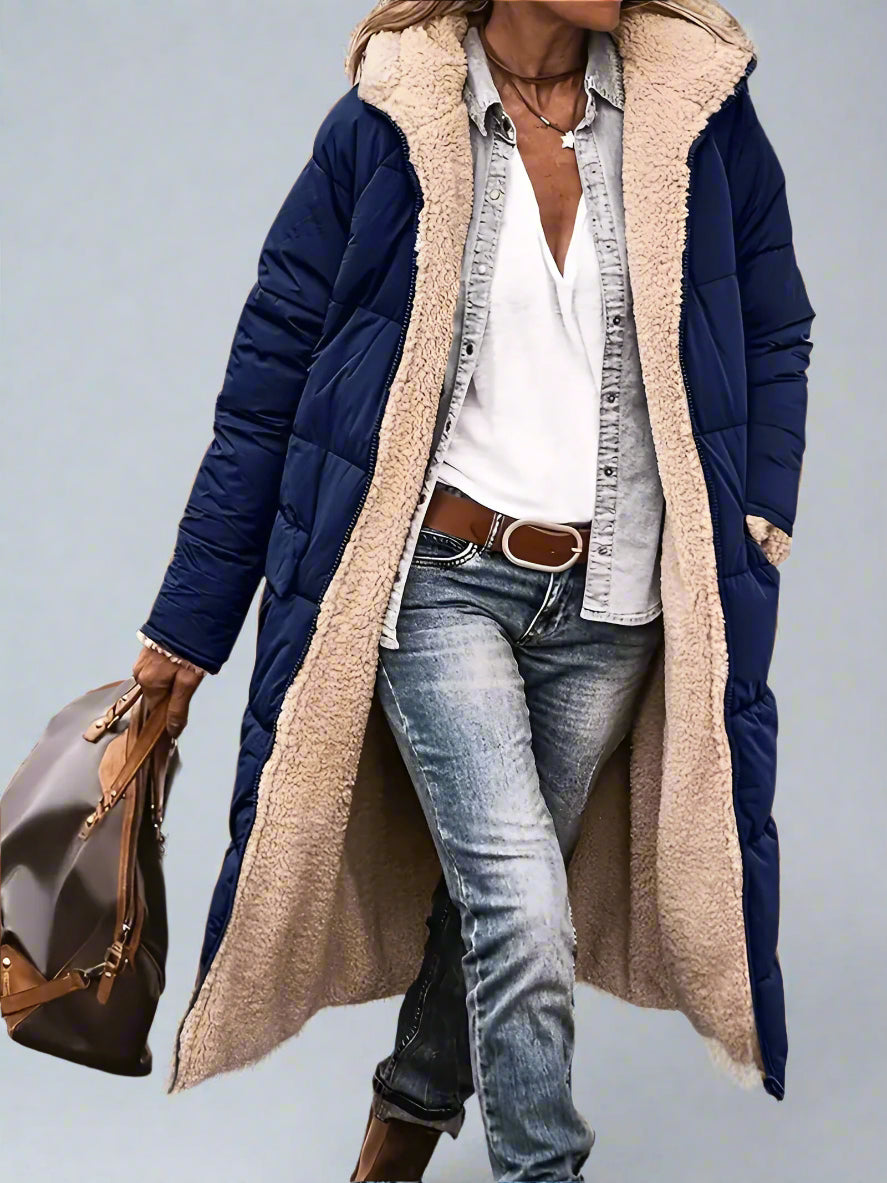 Women’s Long Hooded Puffer Coat | Shearling Lined Warm Winter