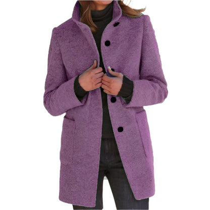 Classic Wool Women's Coat with Retro Button Closure - Amanda-Light Purple-S-State of Style