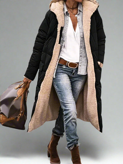 Women’s Long Hooded Puffer Coat | Shearling Lined Warm Winter