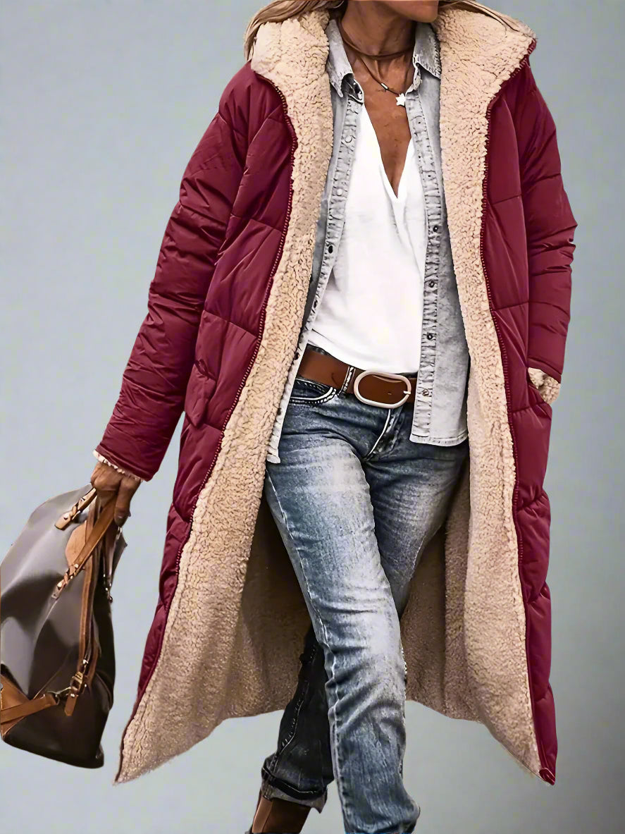 Women’s Long Hooded Puffer Coat | Shearling Lined Warm Winter