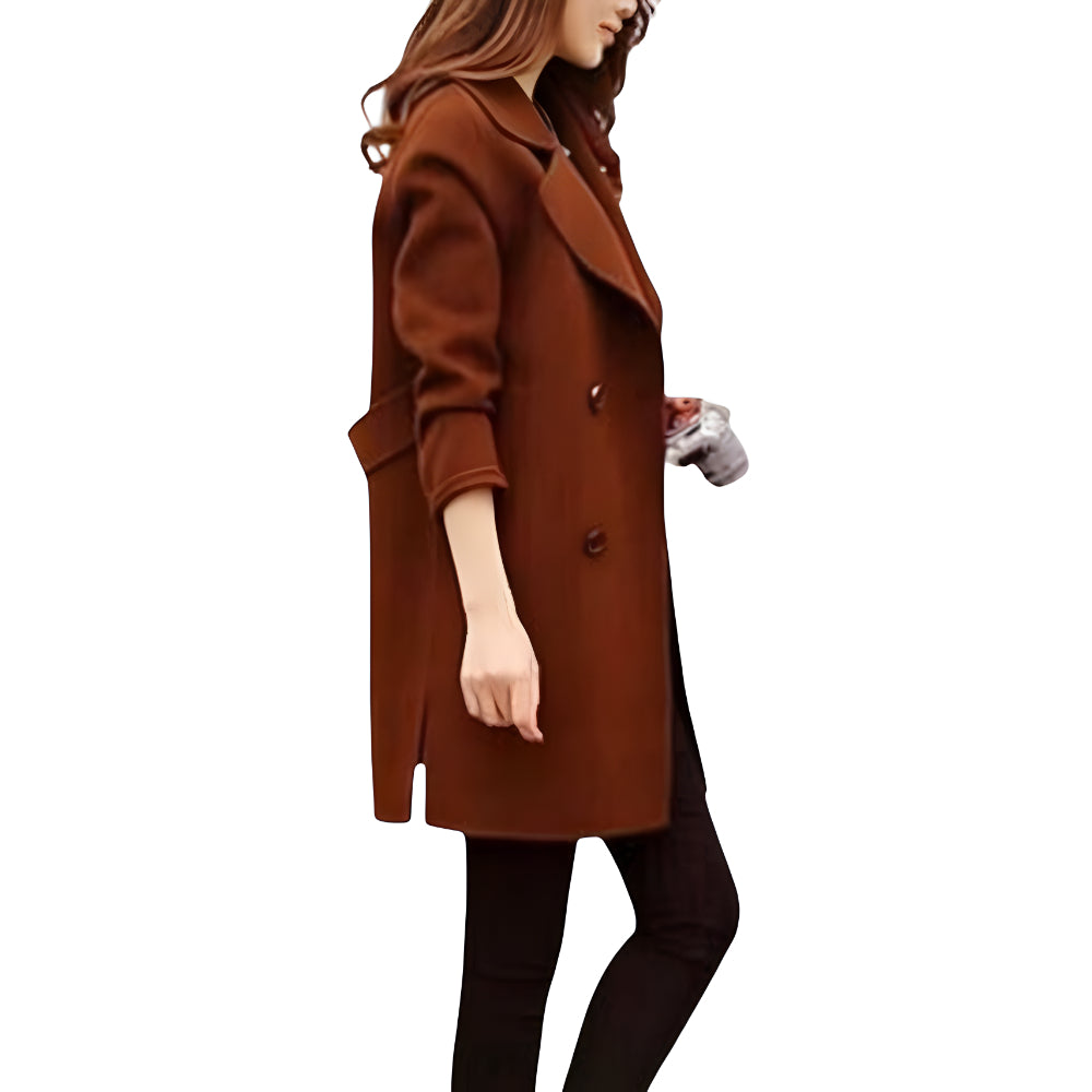 Women's Double Breasted Wool Trench Coat | Long Winter