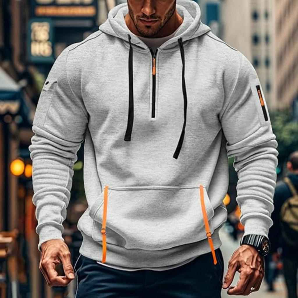 Men’s Winter Hoodie Jacket | Half-Zip, Utility Pockets