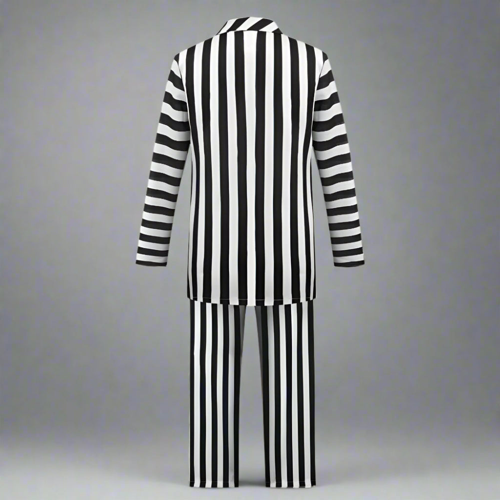 Halloween Costume Men Black White Stripe Suit