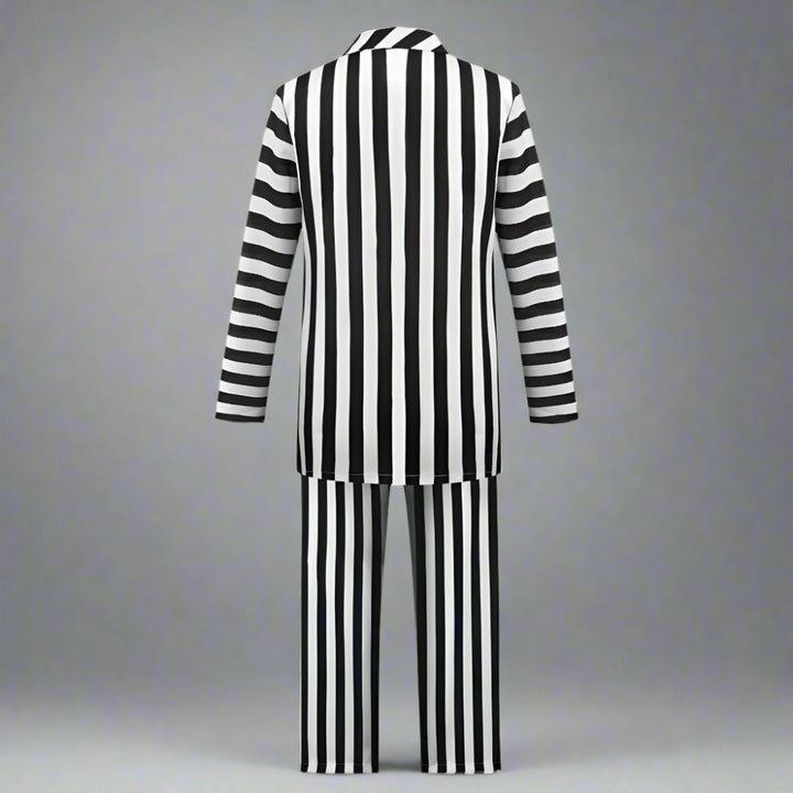 Halloween Costume Men Black White Stripe Suit