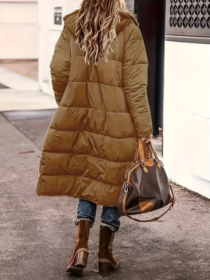 Women’s Long Hooded Puffer Coat | Shearling Lined Warm Winter