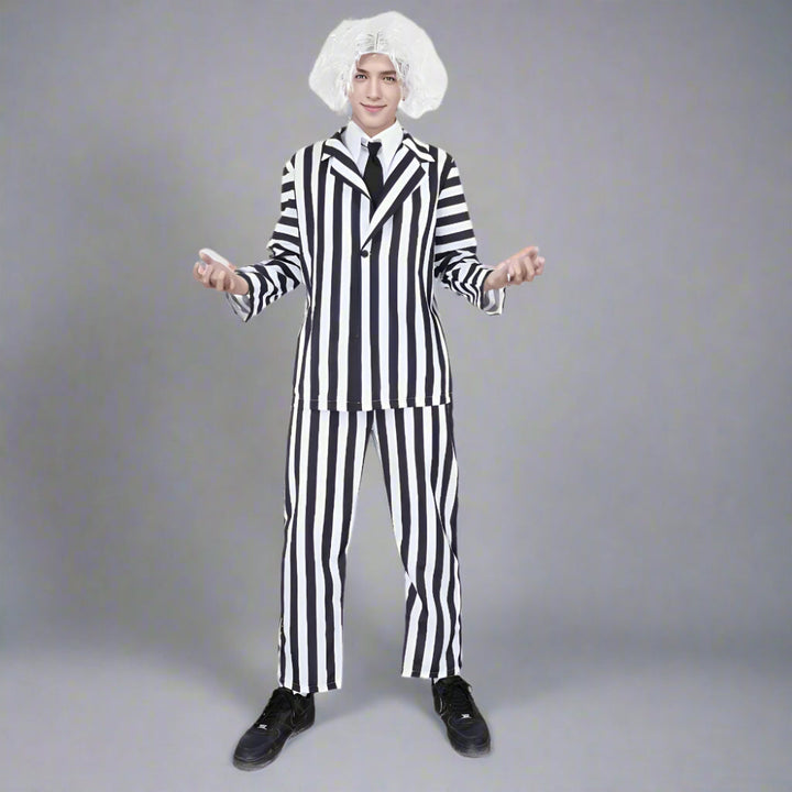 Halloween Costume Men Black White Stripe Suit