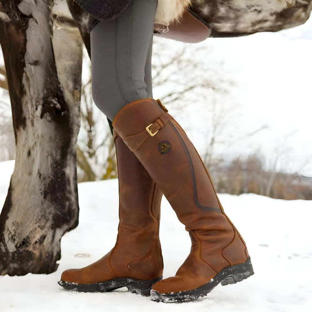 Women’s Leather Knee-High Boots | Waterproof Riding, Buckle